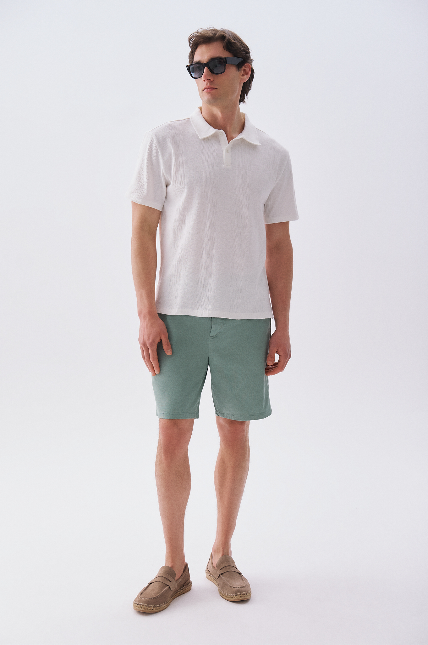 Erkek Yeşil Gri Straight Fit Chino Şort