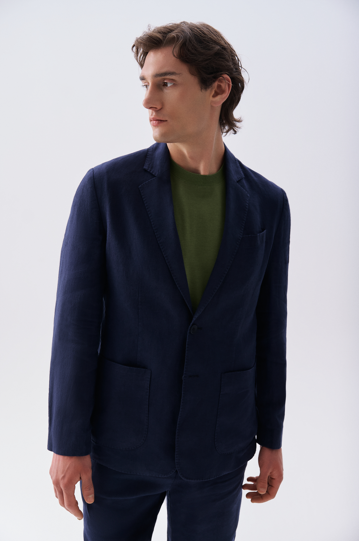 Erkek Lacivert Keten Blazer Ceket