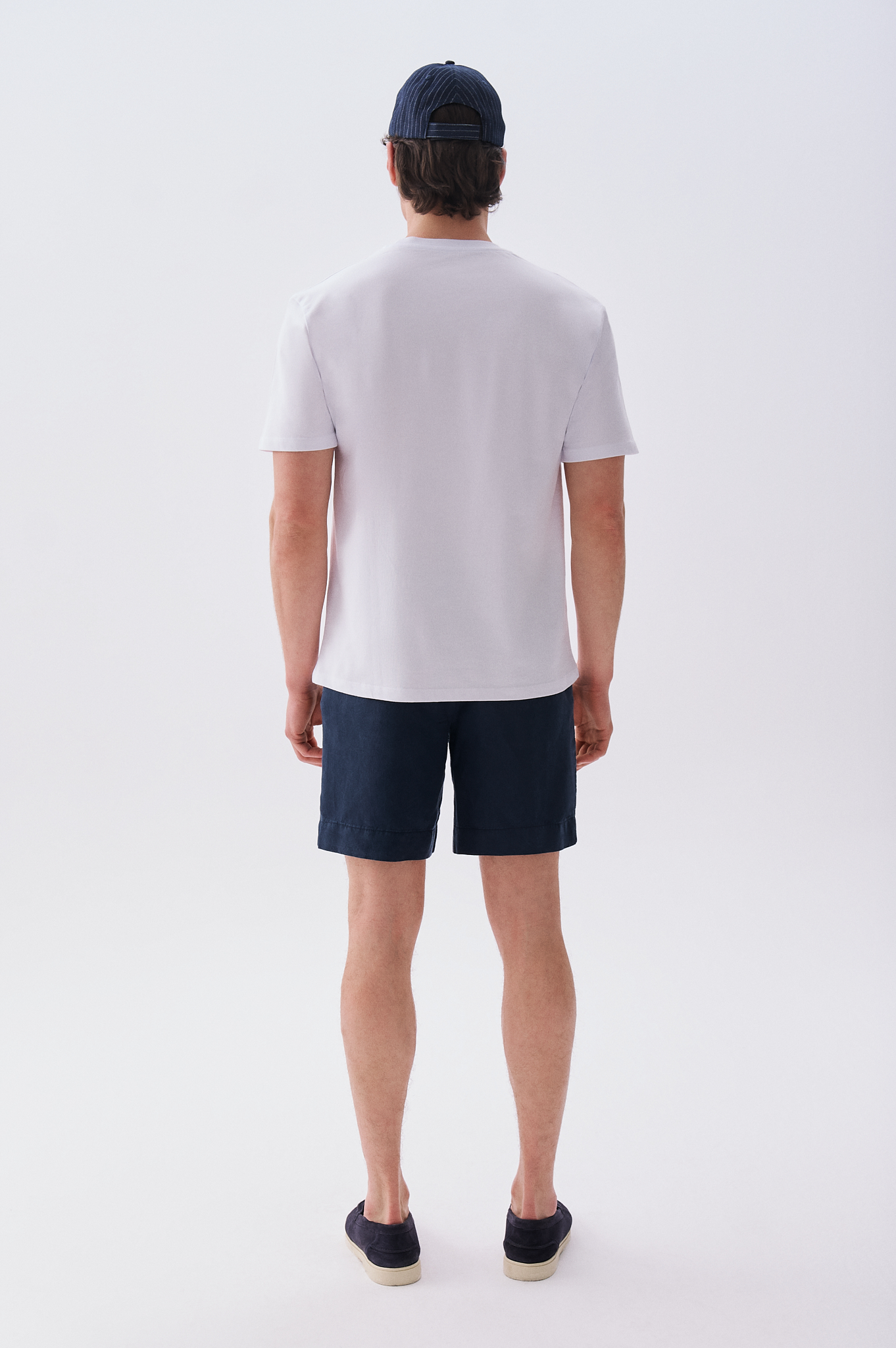 Erkek Lacivert Straight Fit Keten Karışımlı Şort