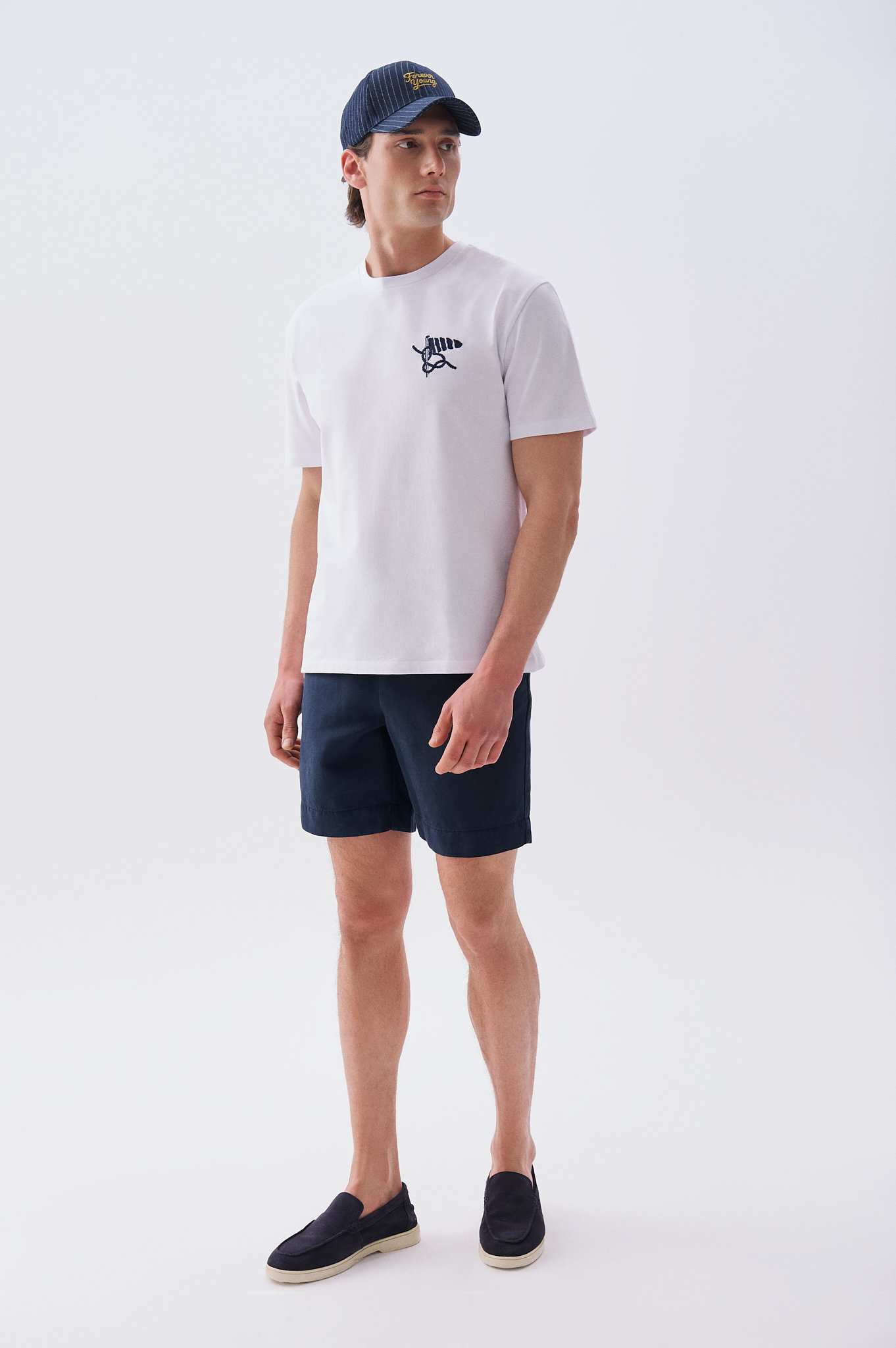 Erkek Lacivert Straight Fit Keten Karışımlı Şort
