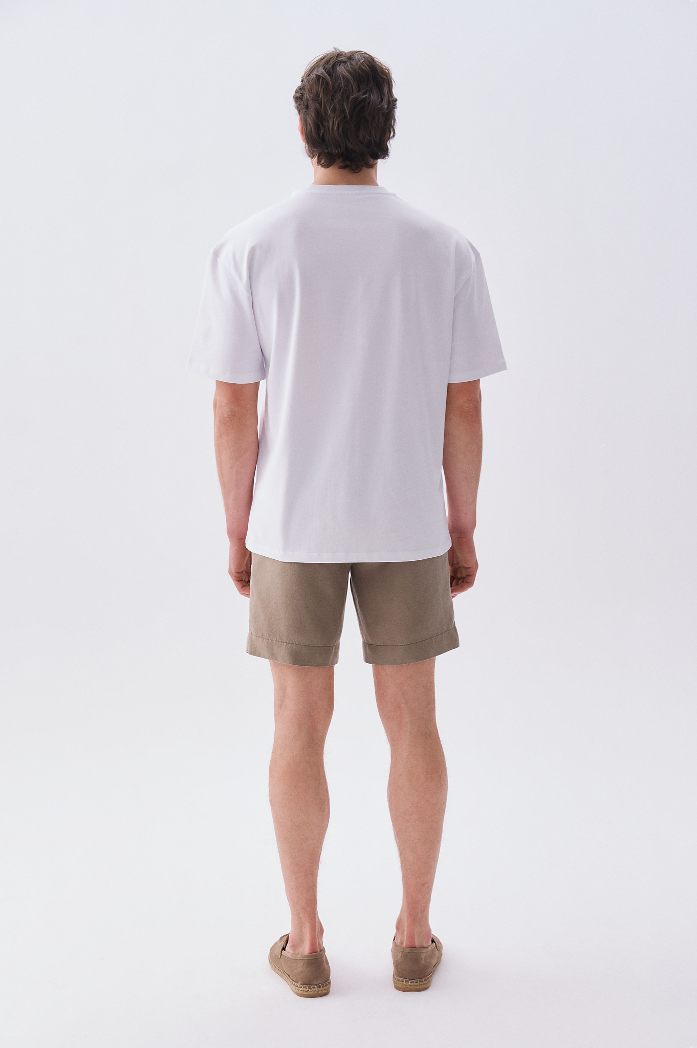 Erkek Beyaz Baskılı Oversize Bisiklet Yaka T-Shirt