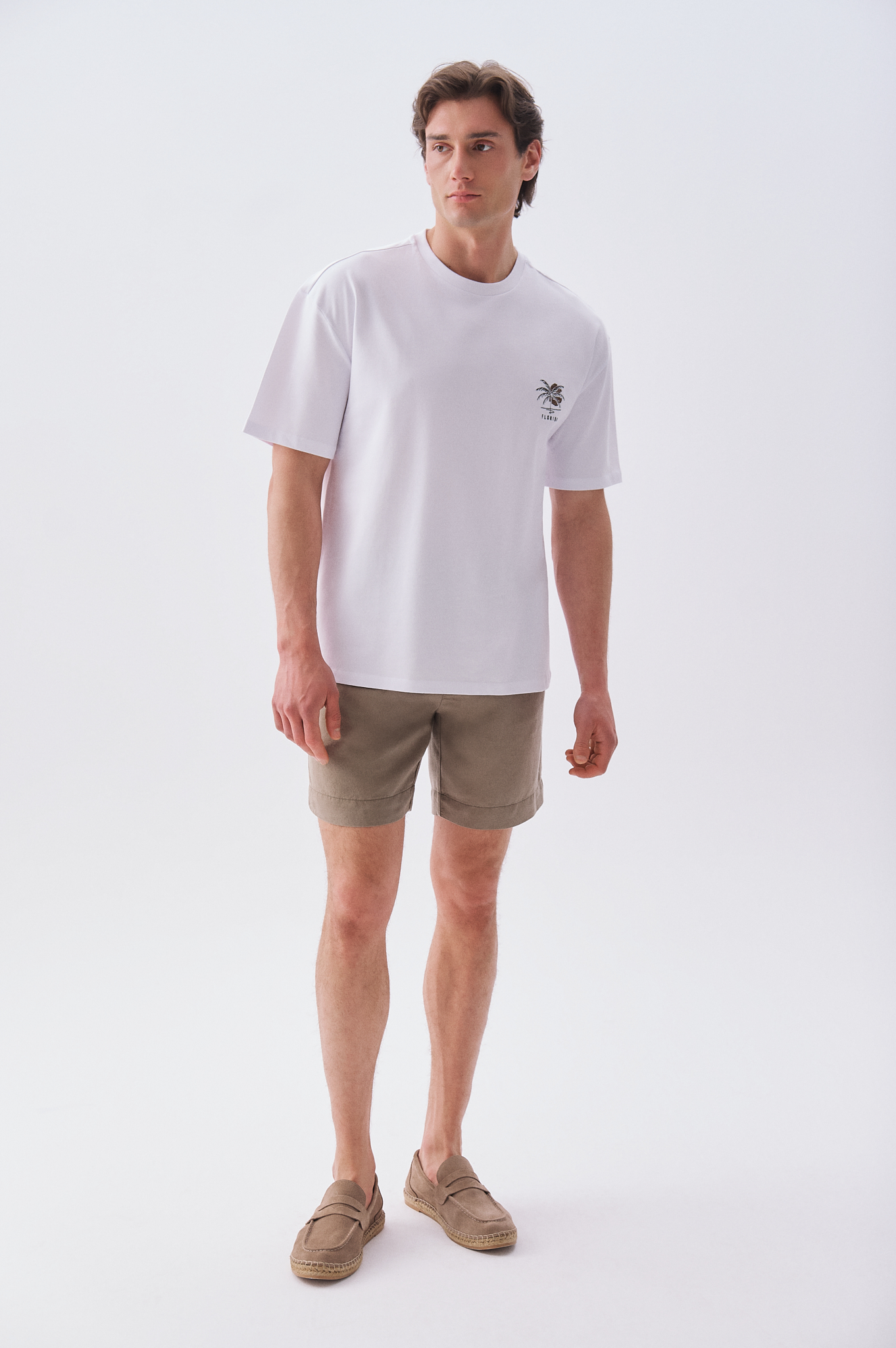 Erkek Vizon Rengi Straight Fit Keten Karışımlı Şort