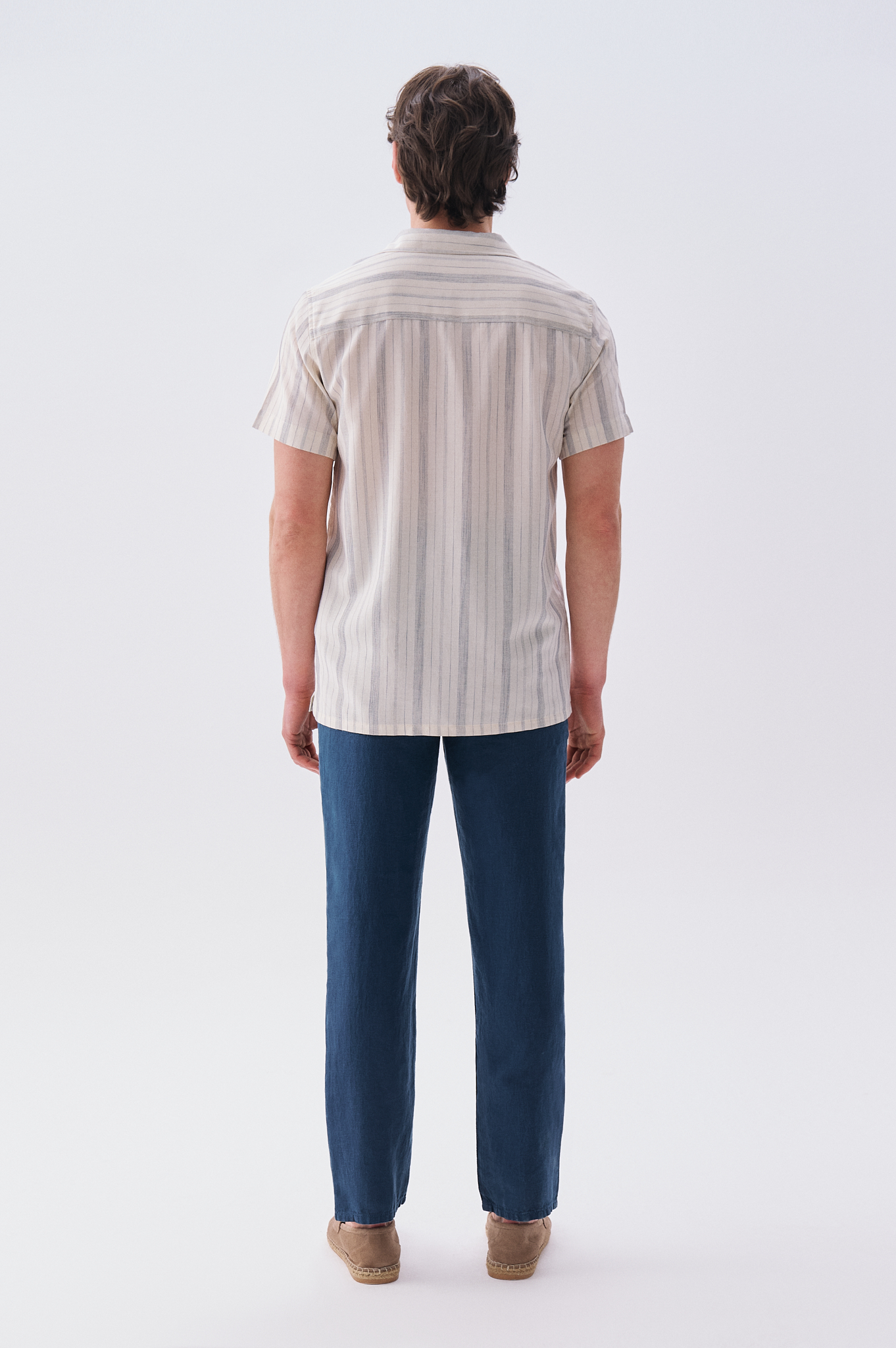Erkek İndigo Straight Fit Keten Pantolon