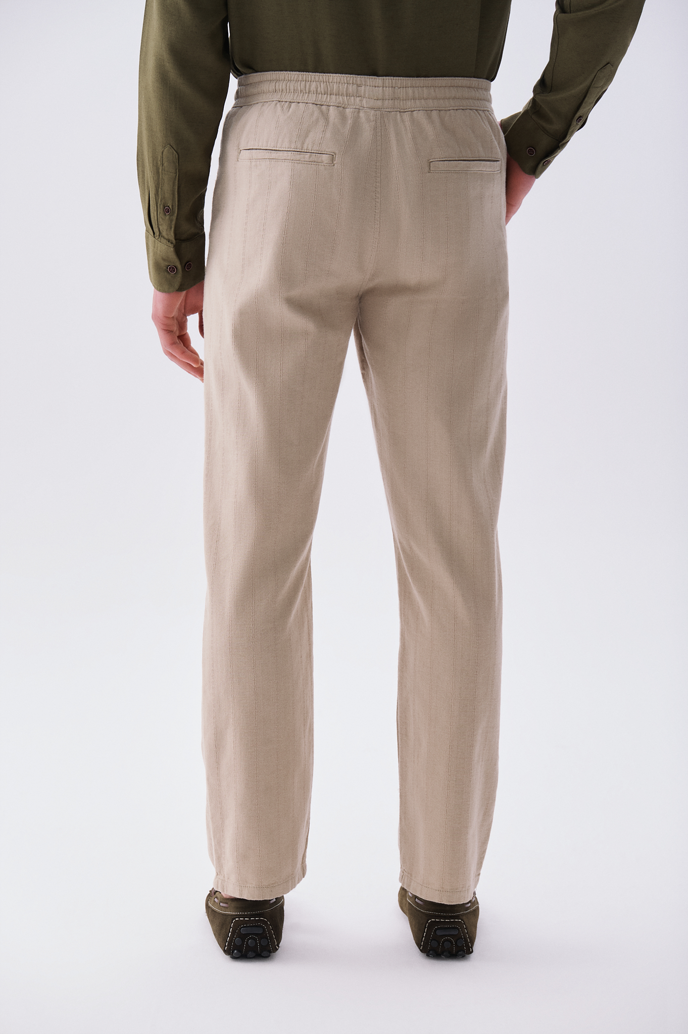 Erkek Bej Rengi Tekstürlü Straight Fit Chino Pantolon