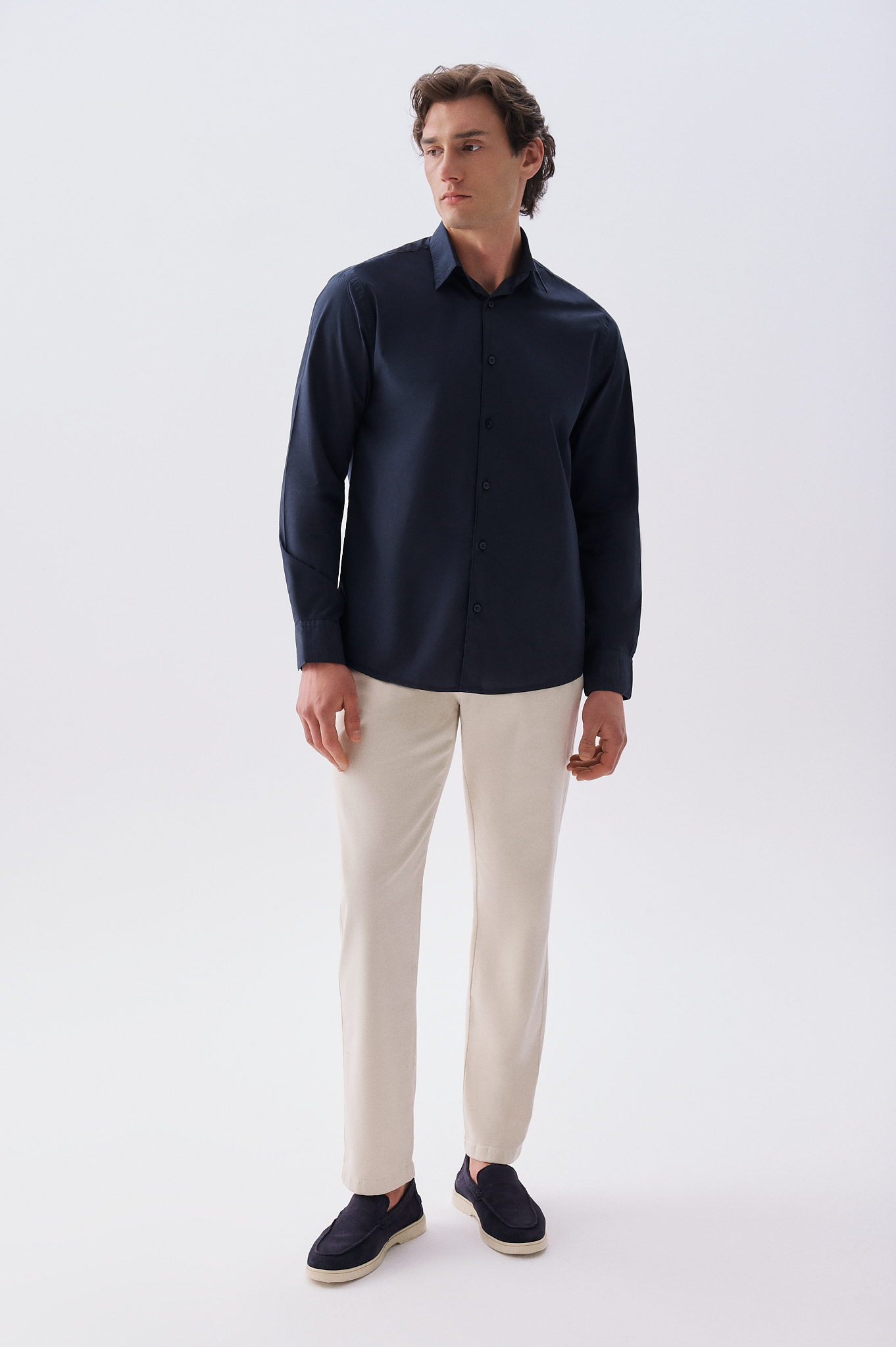 Erkek Kemik Rengi Beli Bağlamalı Tapered Fit Chino Pantolon
