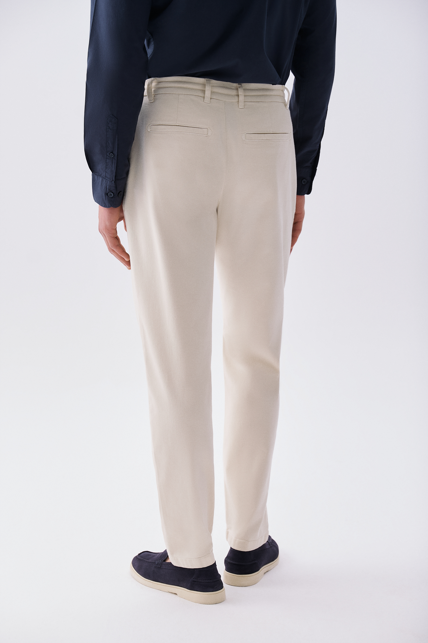 Erkek Kemik Rengi Beli Bağlamalı Tapered Fit Chino Pantolon