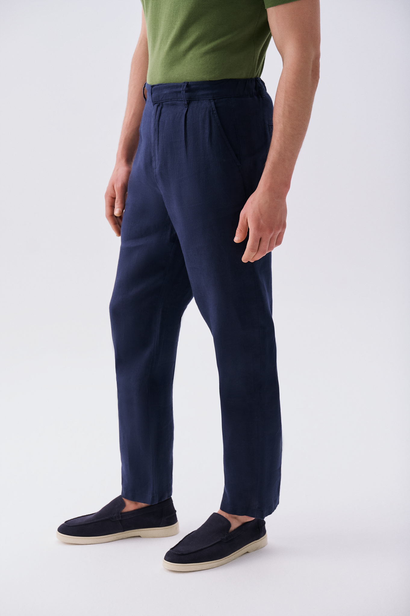 Erkek Lacivert Straight Fit Keten Pantolon