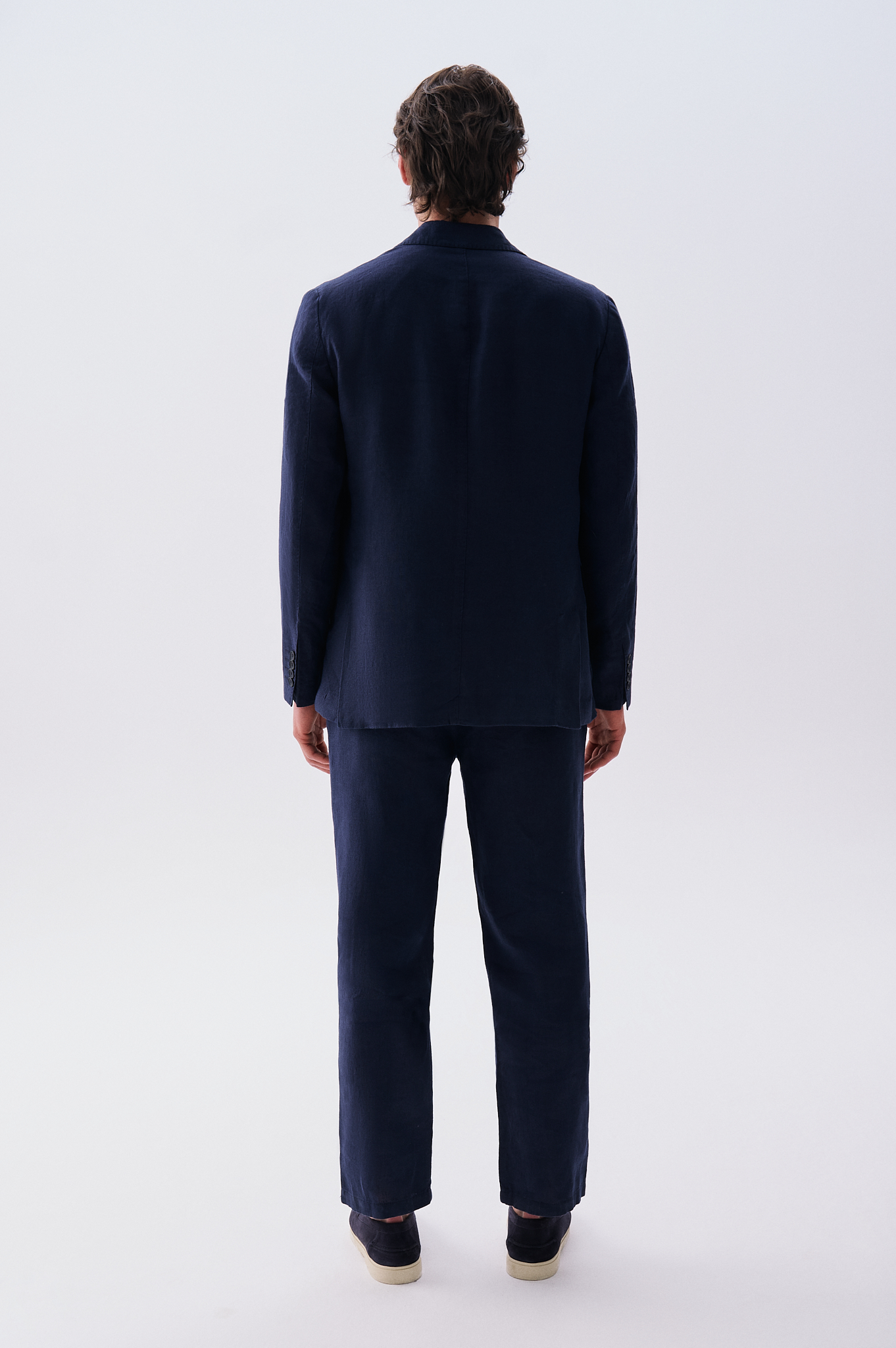 Erkek Lacivert Straight Fit Keten Pantolon