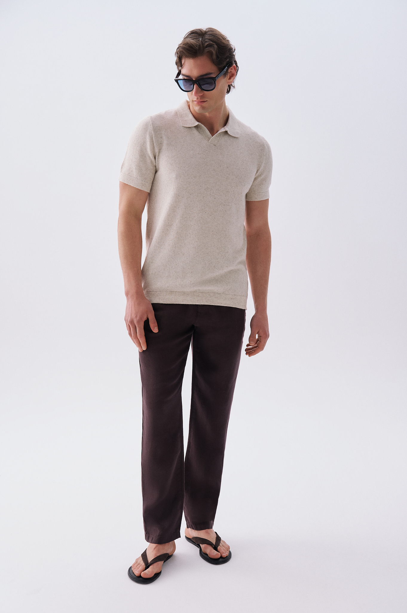 Erkek Kahverengi Straight Fit Keten Pantolon