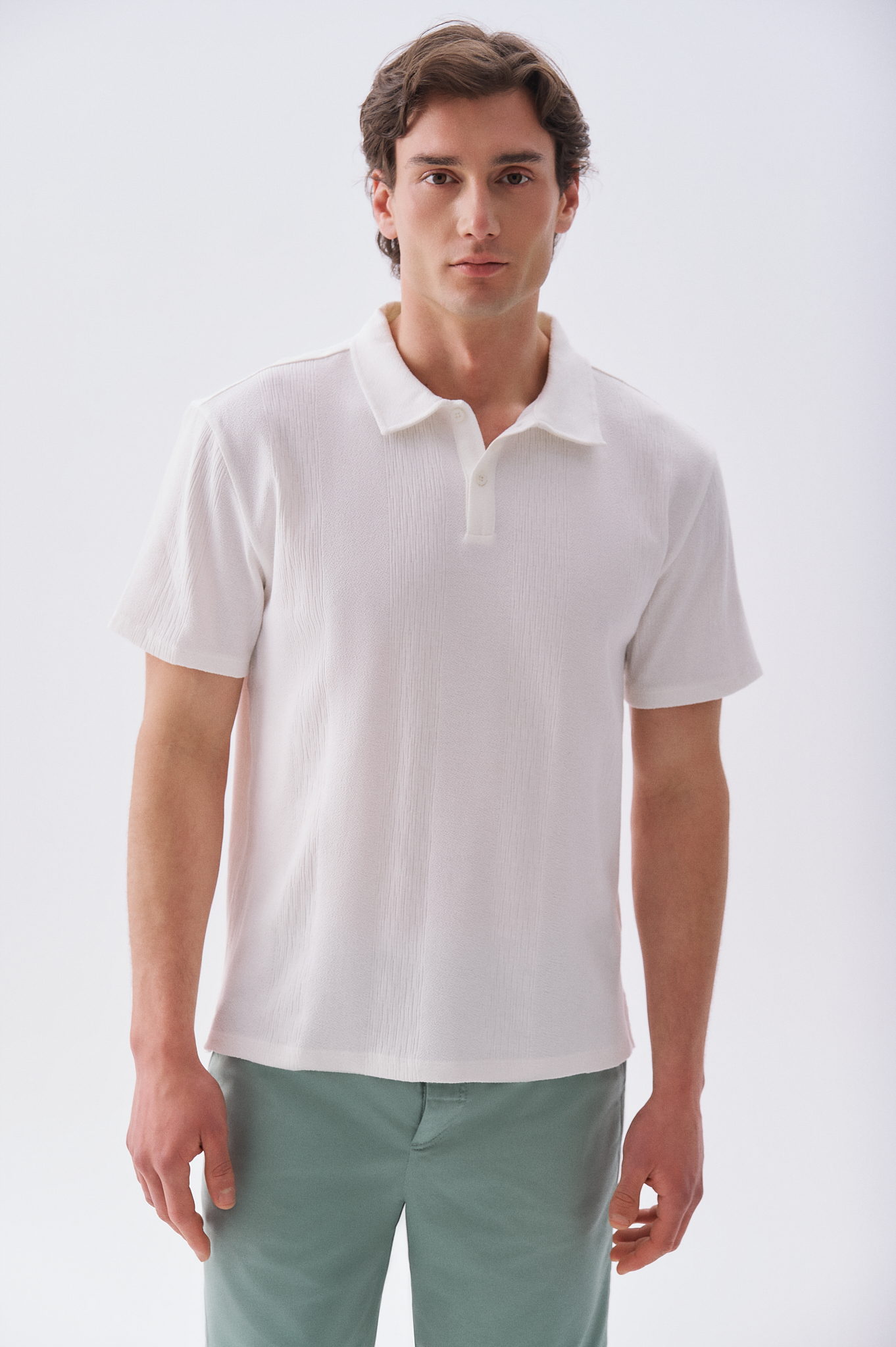 Erkek Kırık Beyaz Comfort Fit Polo Yaka T-Shirt