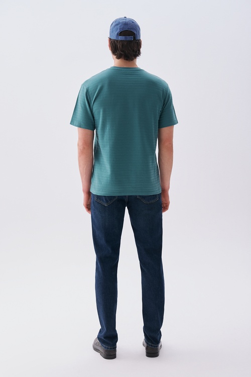 Erkek Yeşil Comfort Fit Bisiklet Yaka T-Shirt