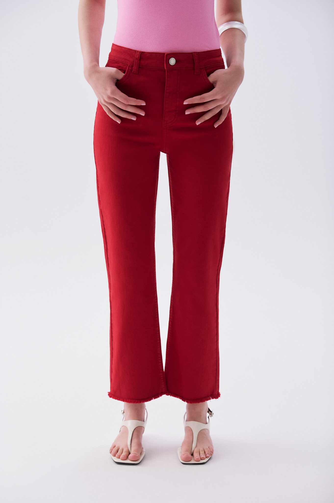 Kadın Bordo Cropped Flare Fit Pantolon