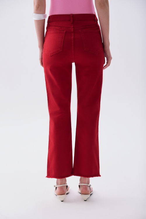 Kadın Bordo Cropped Flare Fit Pantolon
