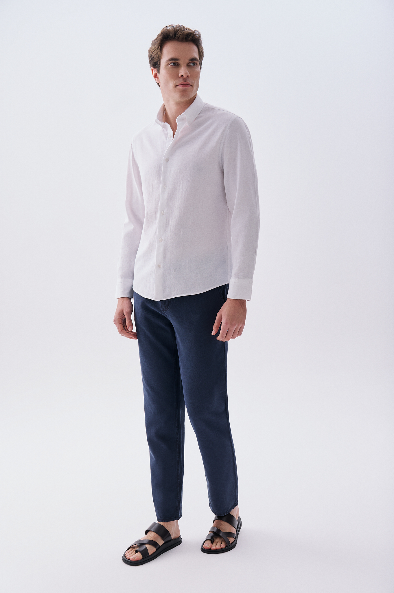 Erkek Lacivert Straight Fit Chino Pantolon