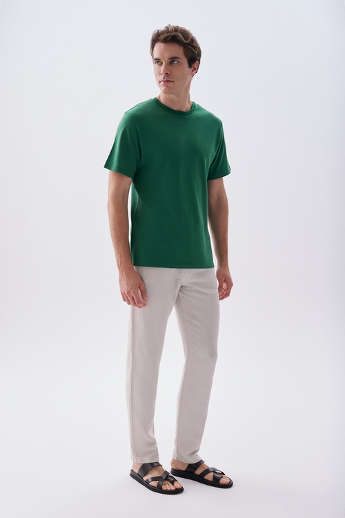  Erkek Yeşil Comfort Fit Bisiklet Yaka T-Shirt