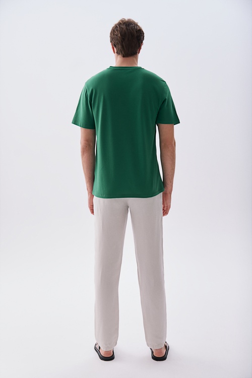  Erkek Yeşil Comfort Fit Bisiklet Yaka T-Shirt