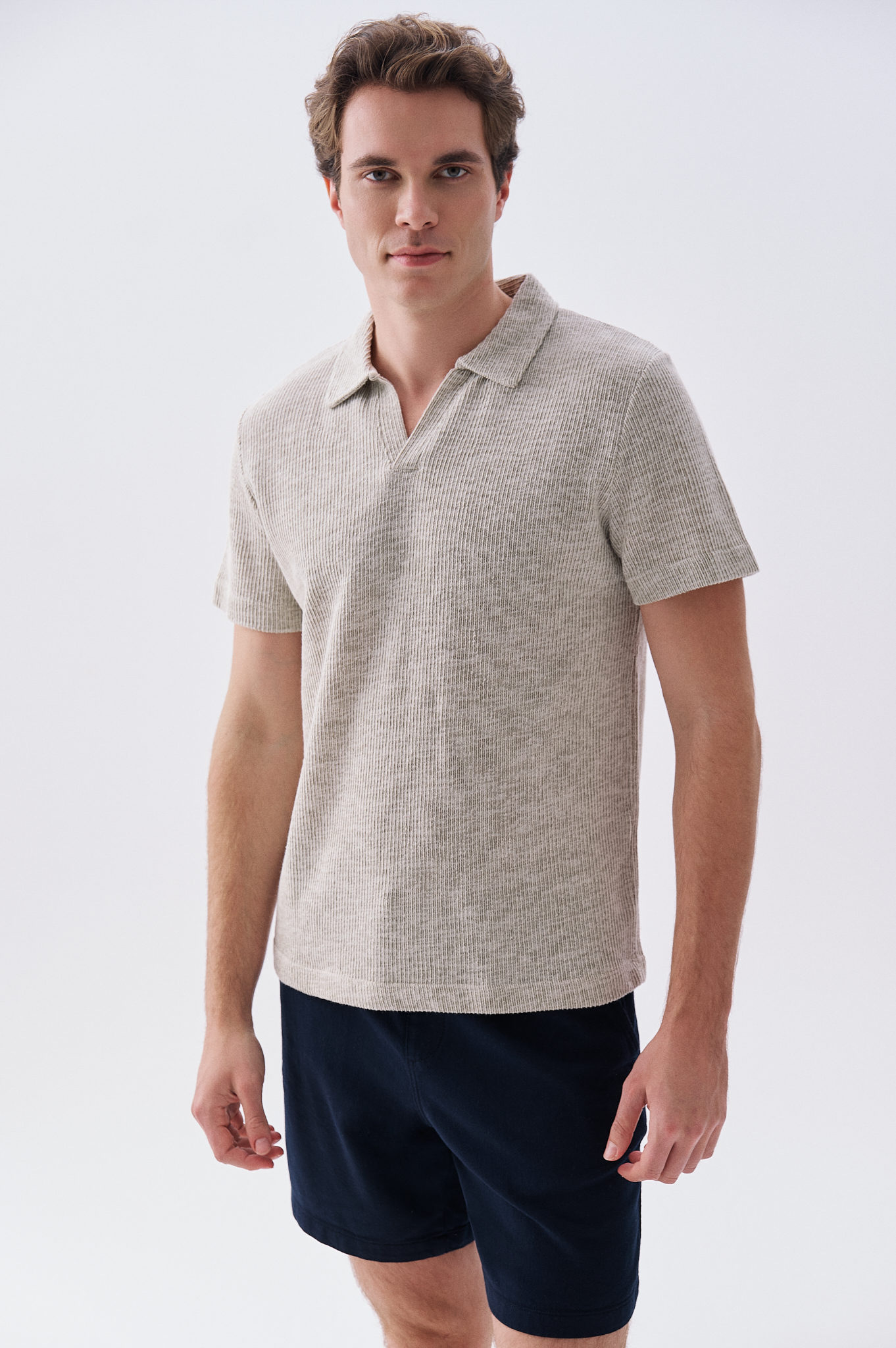 Erkek Haki Polo Yaka Kısa Kollu T-Shirt
