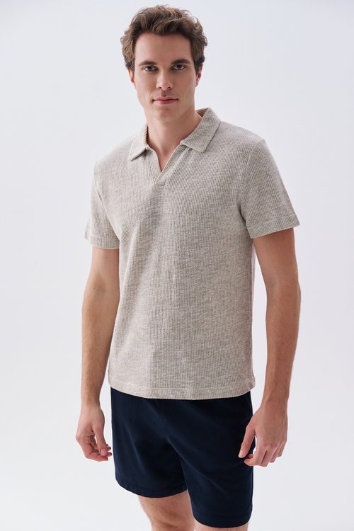 Erkek Haki Polo Yaka Kısa Kollu T-Shirt