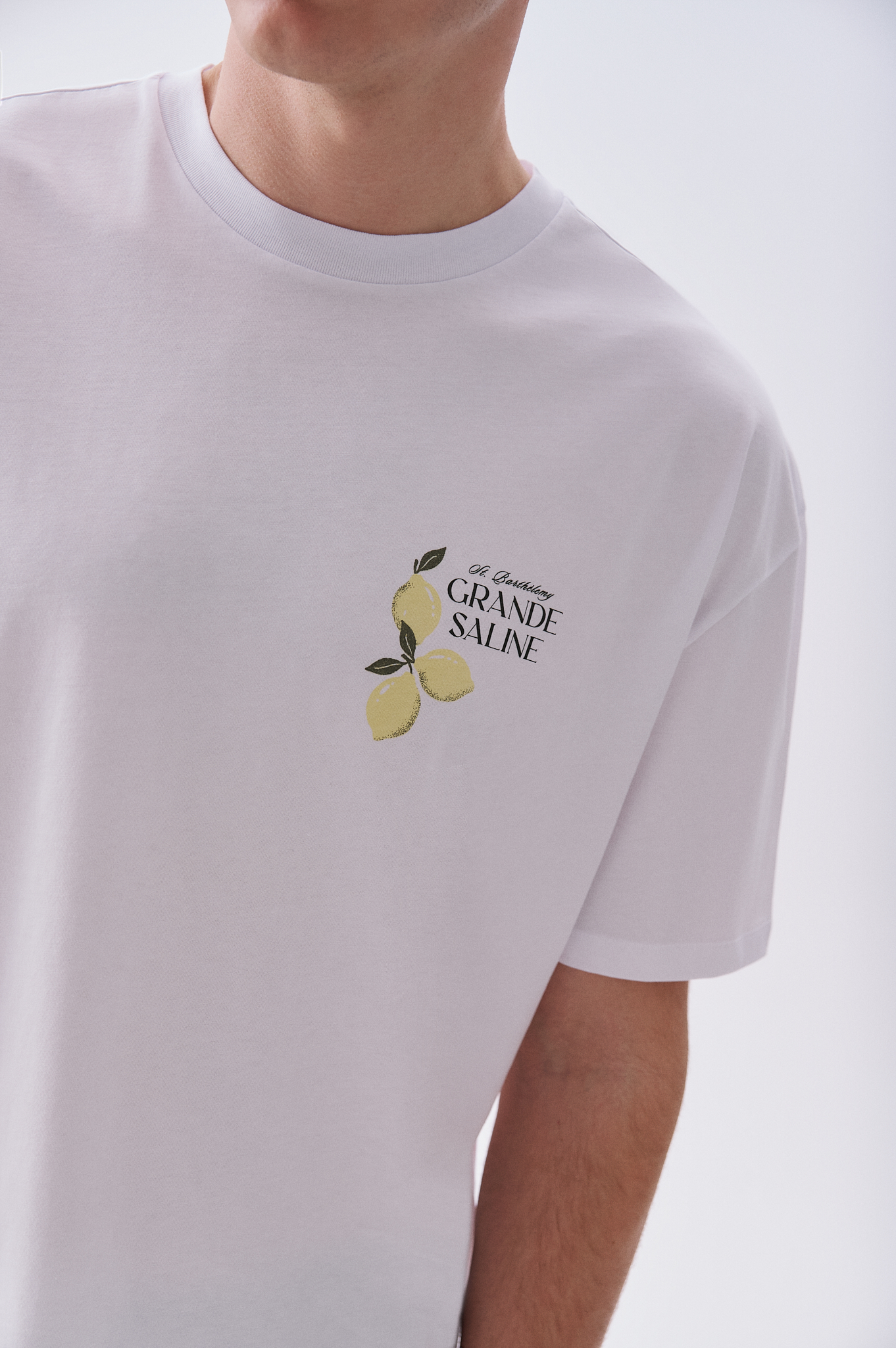 Erkek Beyaz Baskılı Oversize Bisiklet Yaka T-Shirt