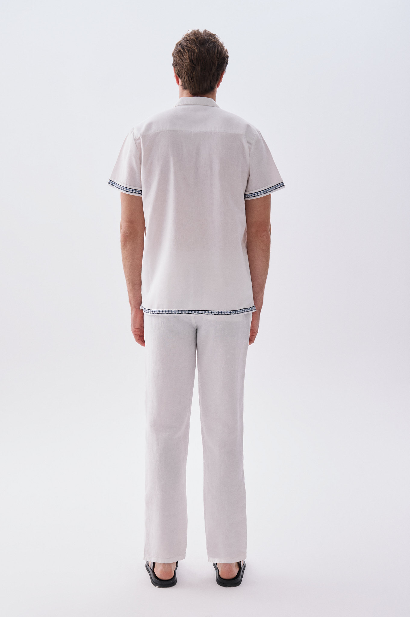 Erkek Beyaz Straight Fit Keten Pantolon
