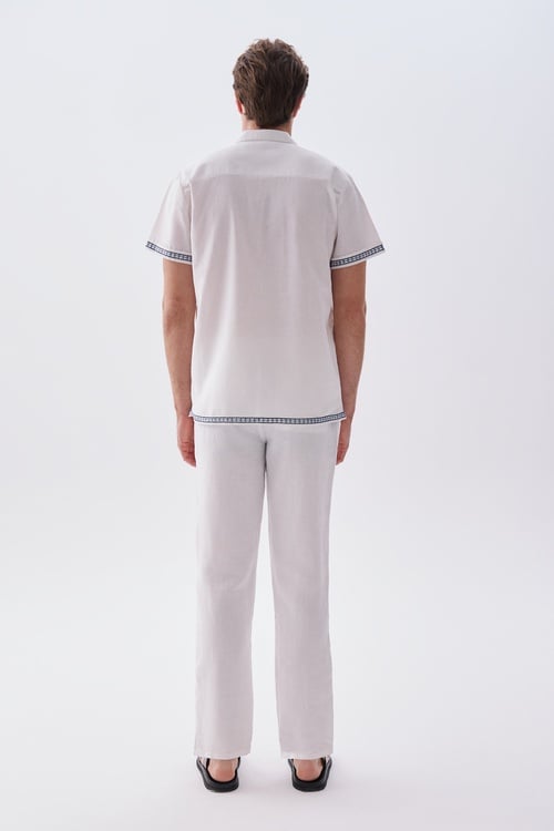  Erkek Beyaz Straight Fit Keten Pantolon