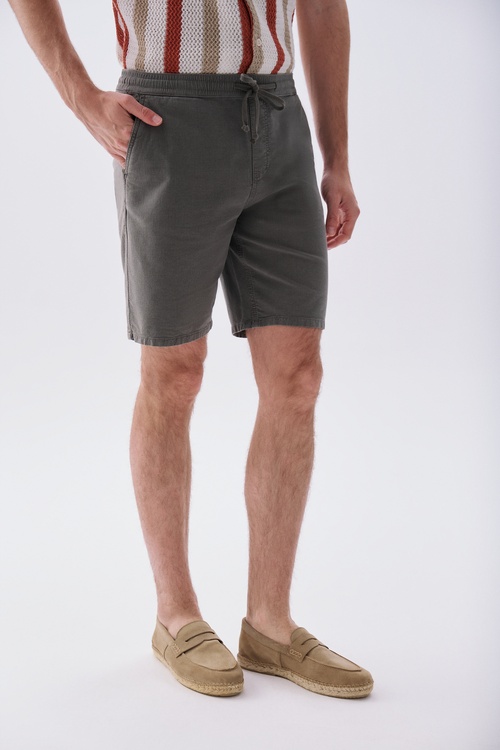  Erkek Haki Tekstürlü Straight Fit Şort