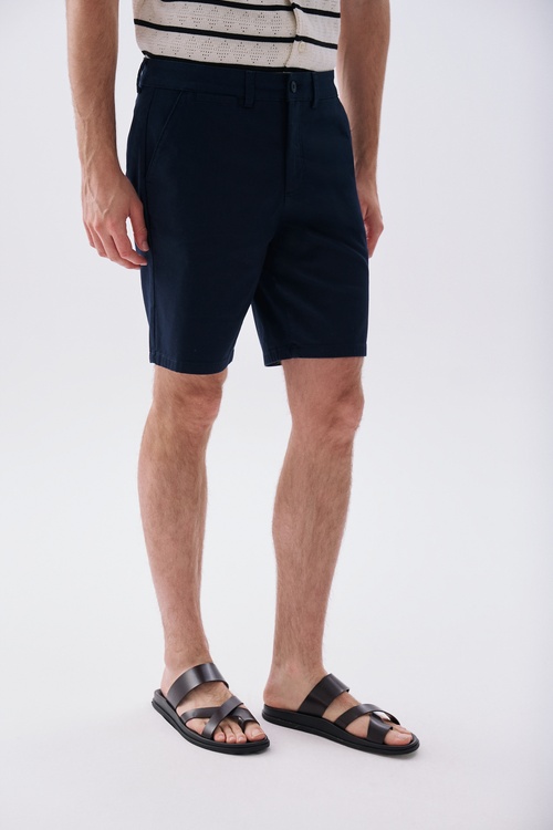 Erkek Lacivert Straight Fit Chino Şort
