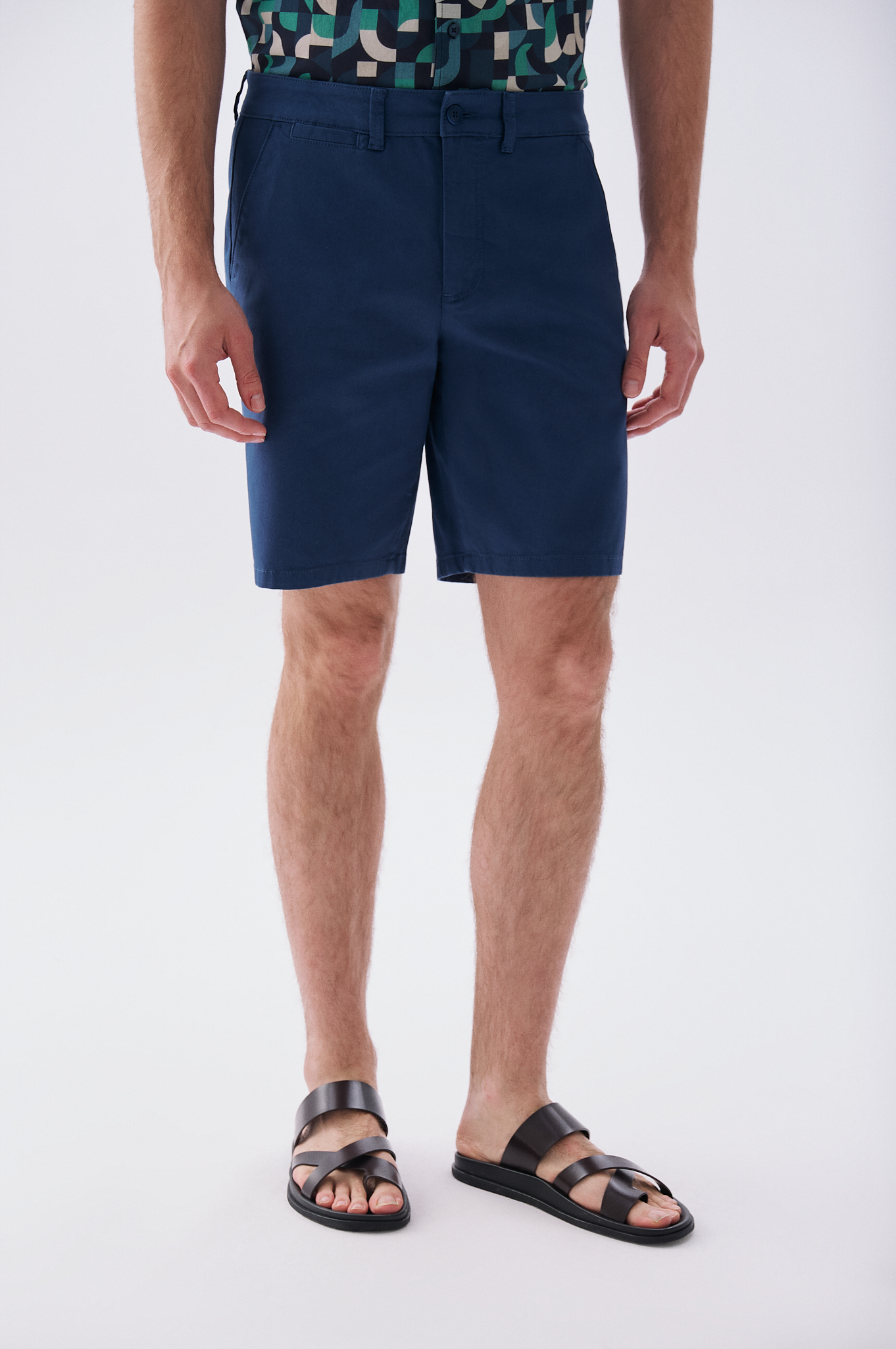 Erkek Lacivert Straight Fit Chino Şort