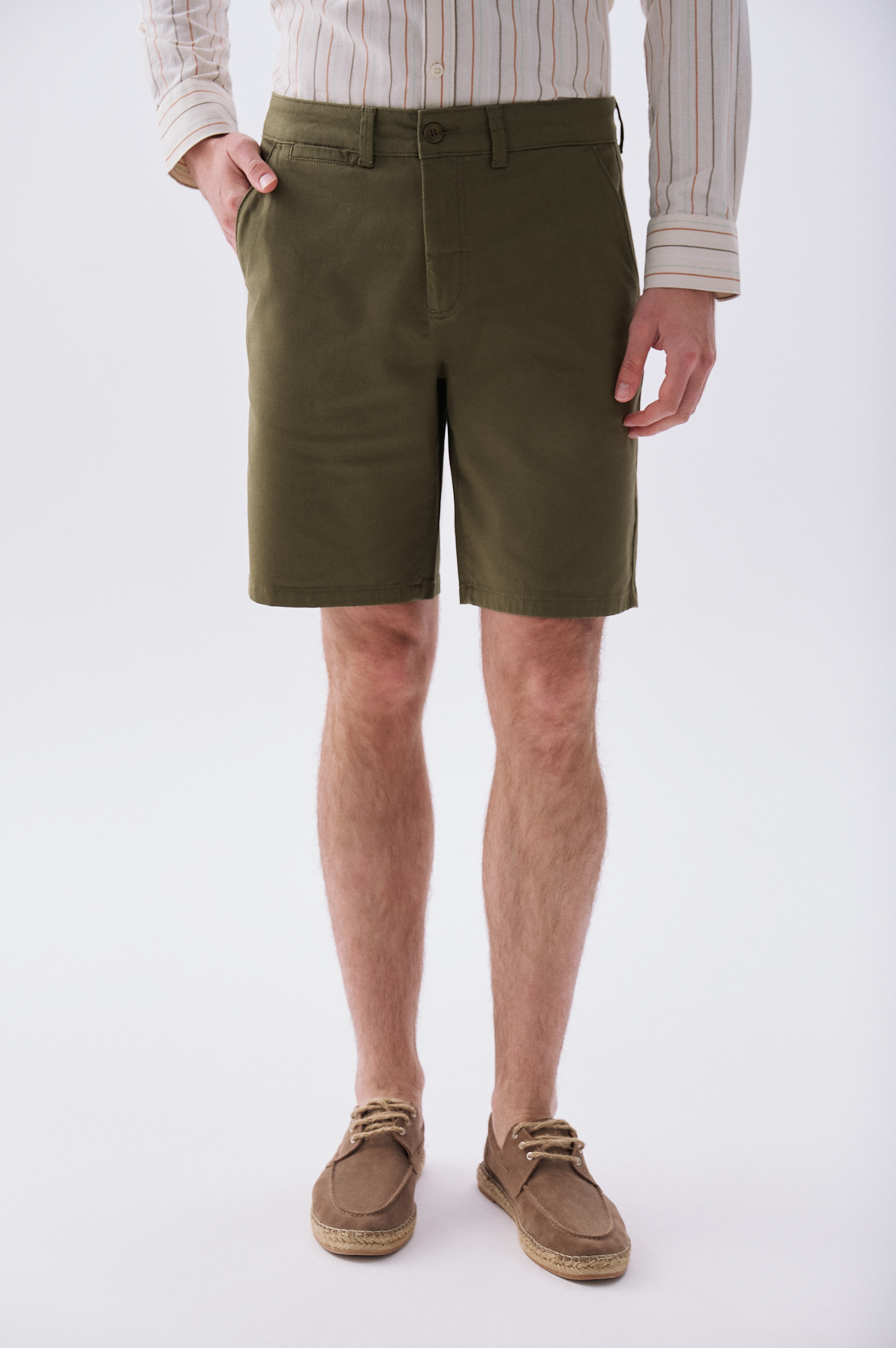 Erkek Haki Straight Fit Chino Şort