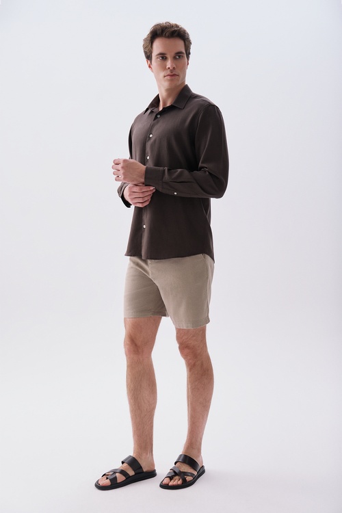 Erkek Vizon Rengi Straight Fit Şort