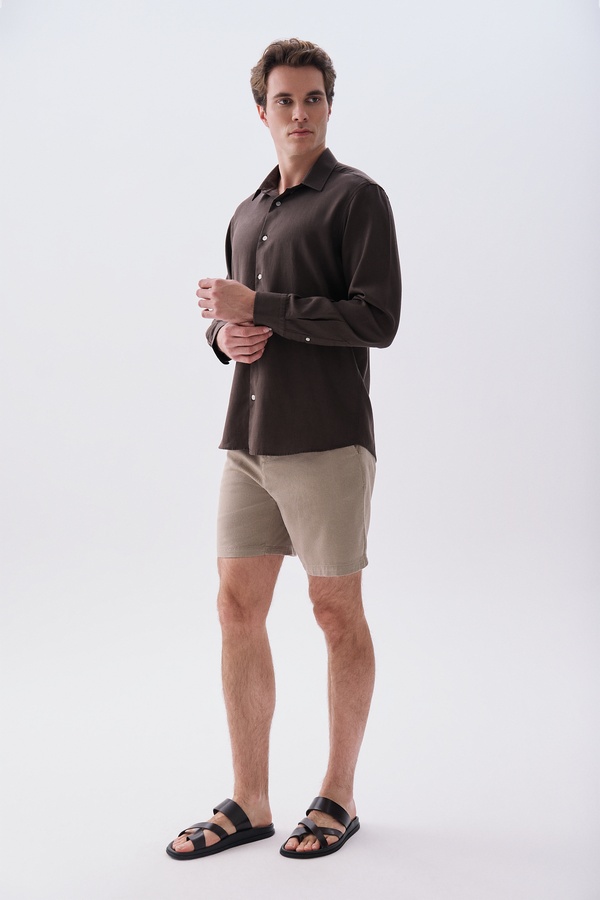 Erkek Vizon Rengi Straight Fit Şort