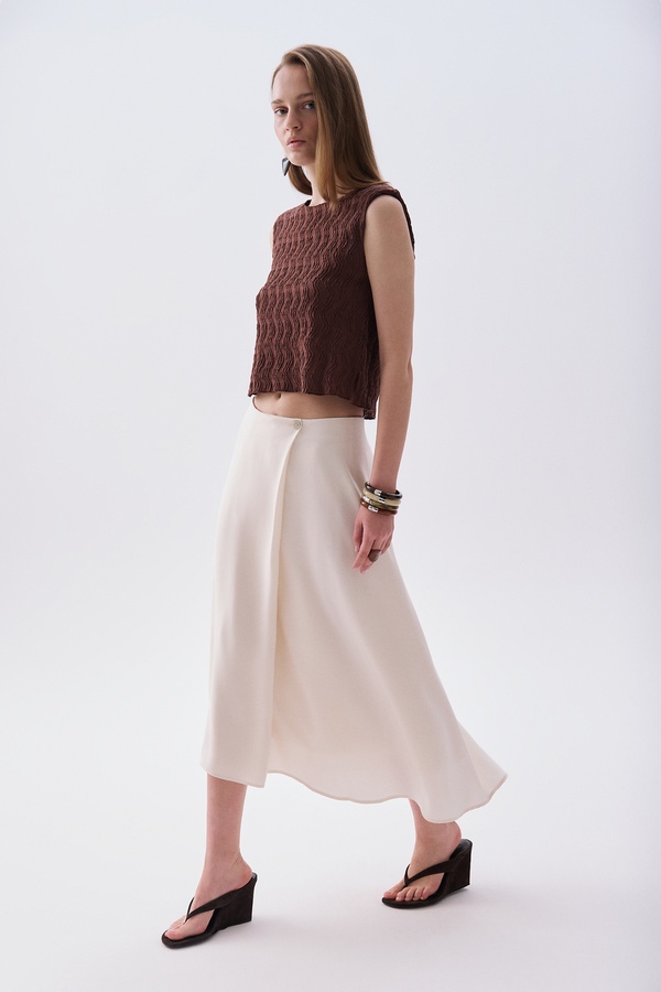 Kadın Ekru Kloş Midi Etek