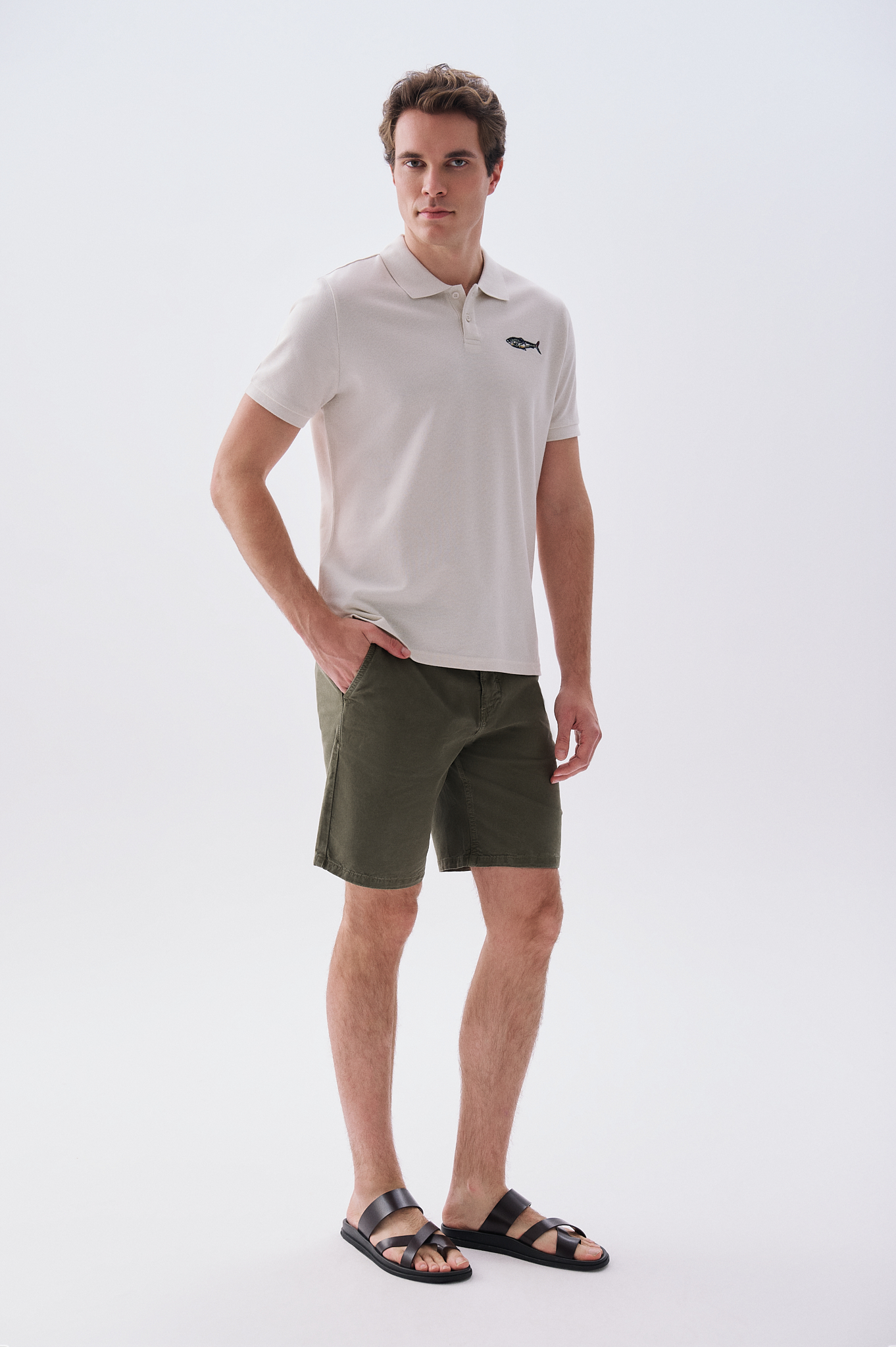 Erkek Haki Straight Fit Şort