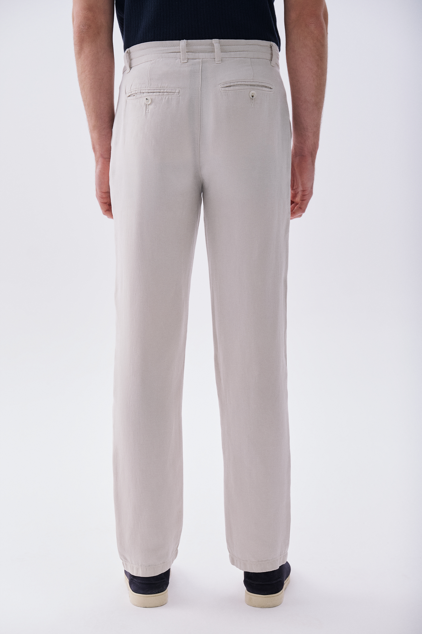 Erkek Bej Rengi Straight Fit Keten Karışımlı Pantolon