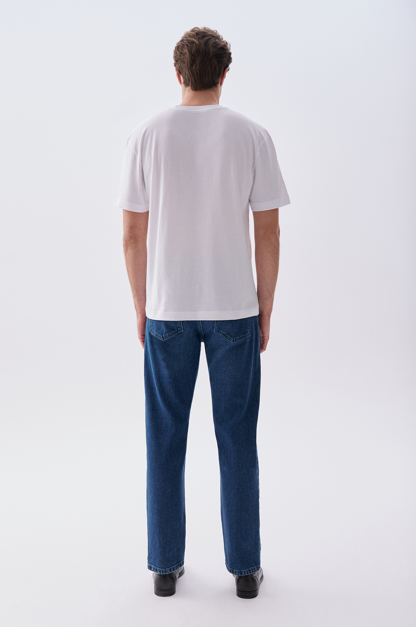 Erkek Beyaz Baskılı Oversize Bisiklet Yaka T-Shirt
