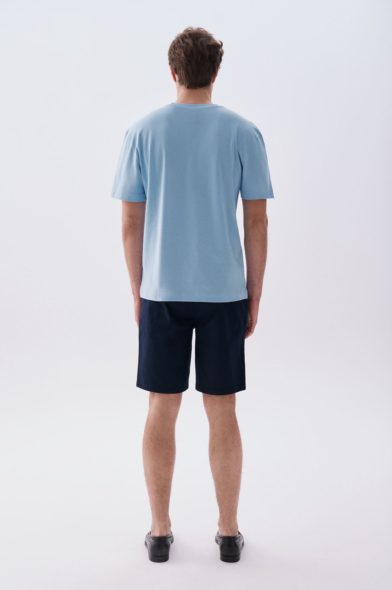 Erkek Mavi Baskılı Oversize Bisiklet Yaka T-Shirt
