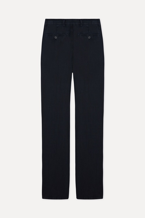  Erkek Lacivert Straight Fit Keten Pantolon