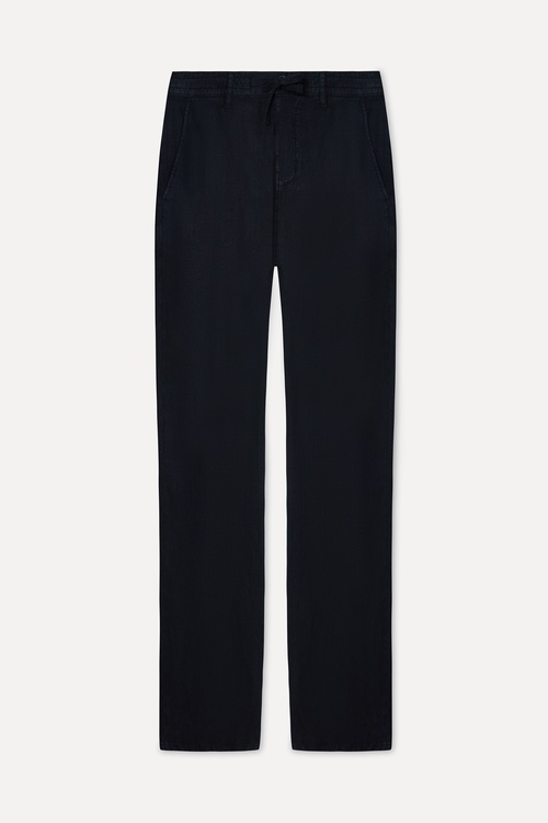  Erkek Lacivert Straight Fit Keten Pantolon