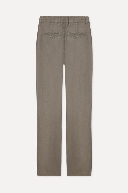  Erkek Vizon Rengi Straight Fit Keten Pantolon