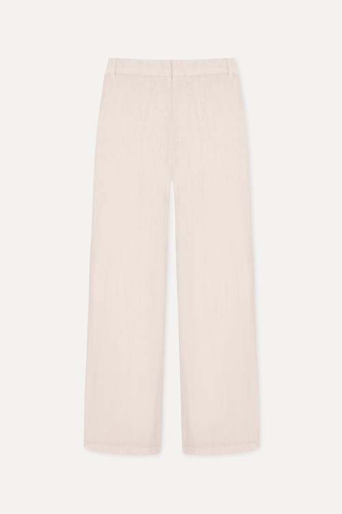 Kadın Ekru Straight Fit Keten Pantolon
