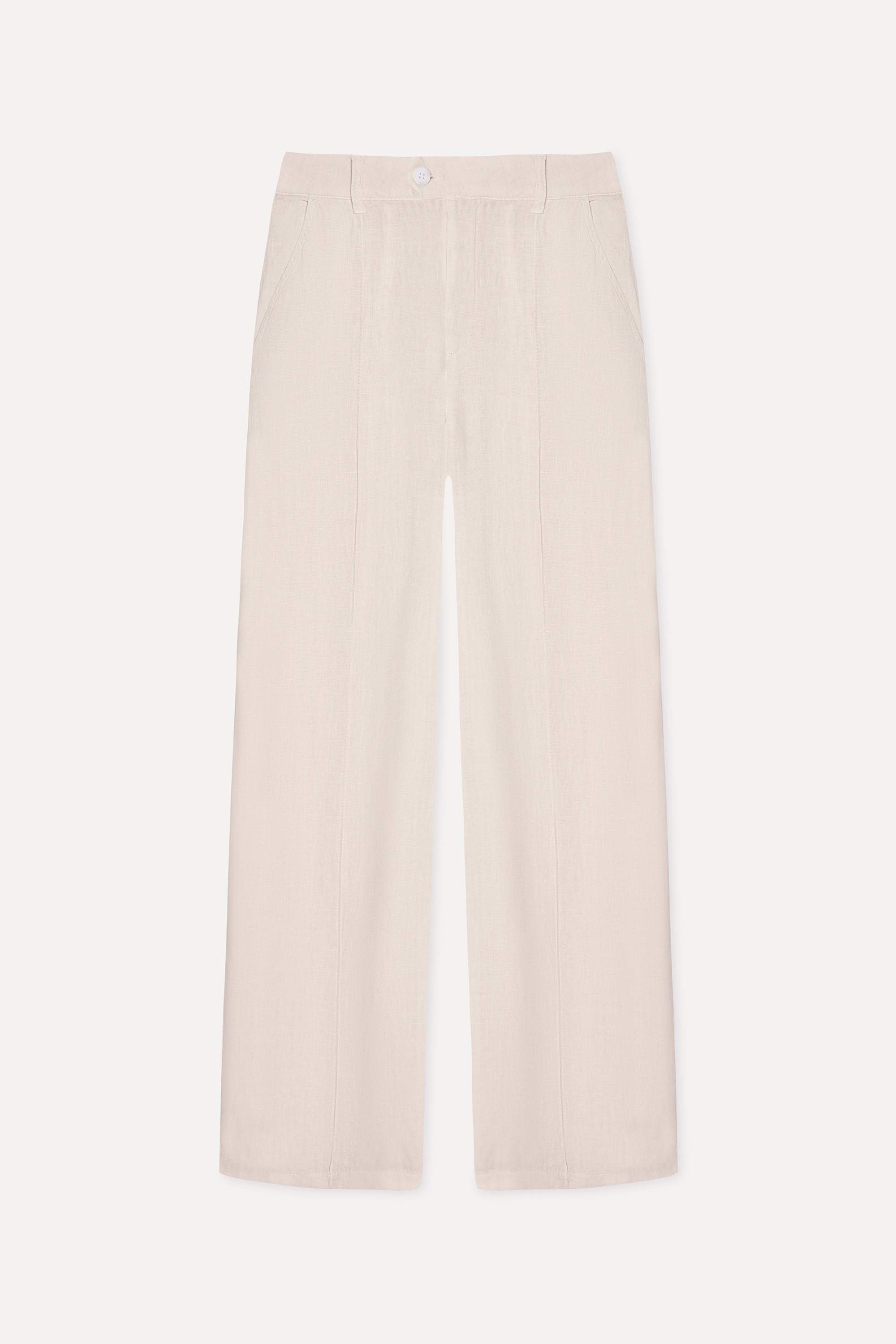 Kadın Ekru Straight Fit Keten Pantolon