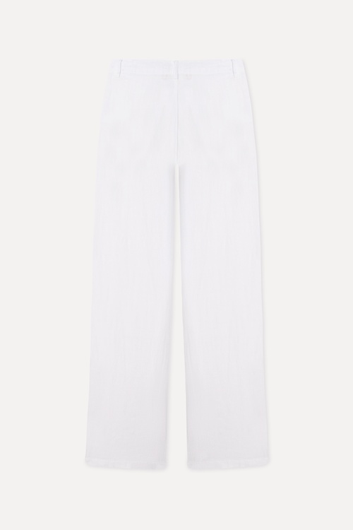 Kadın Beyaz Straight Fit Keten Pantolon