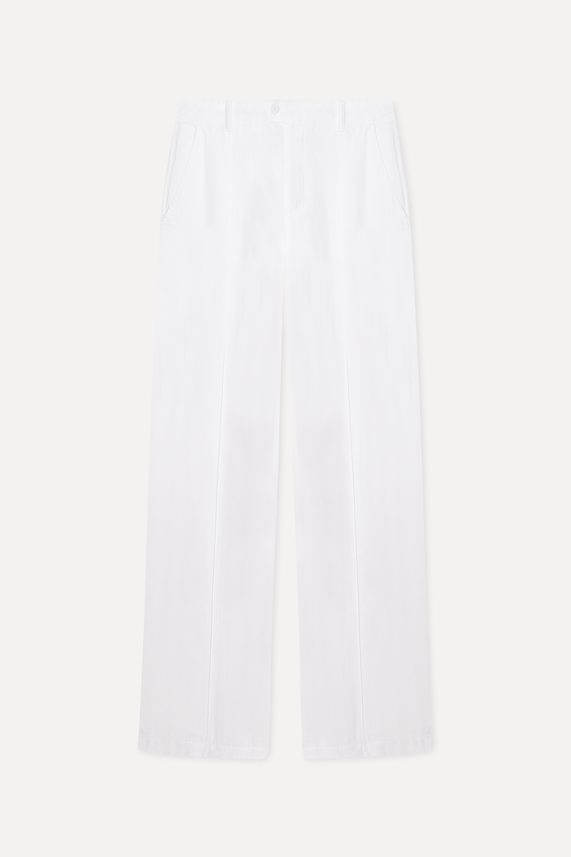 Kadın Beyaz Straight Fit Keten Pantolon