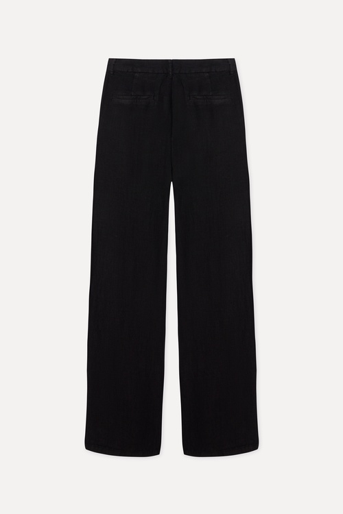 Kadın Siyah Relax Fit Keten Pantolon