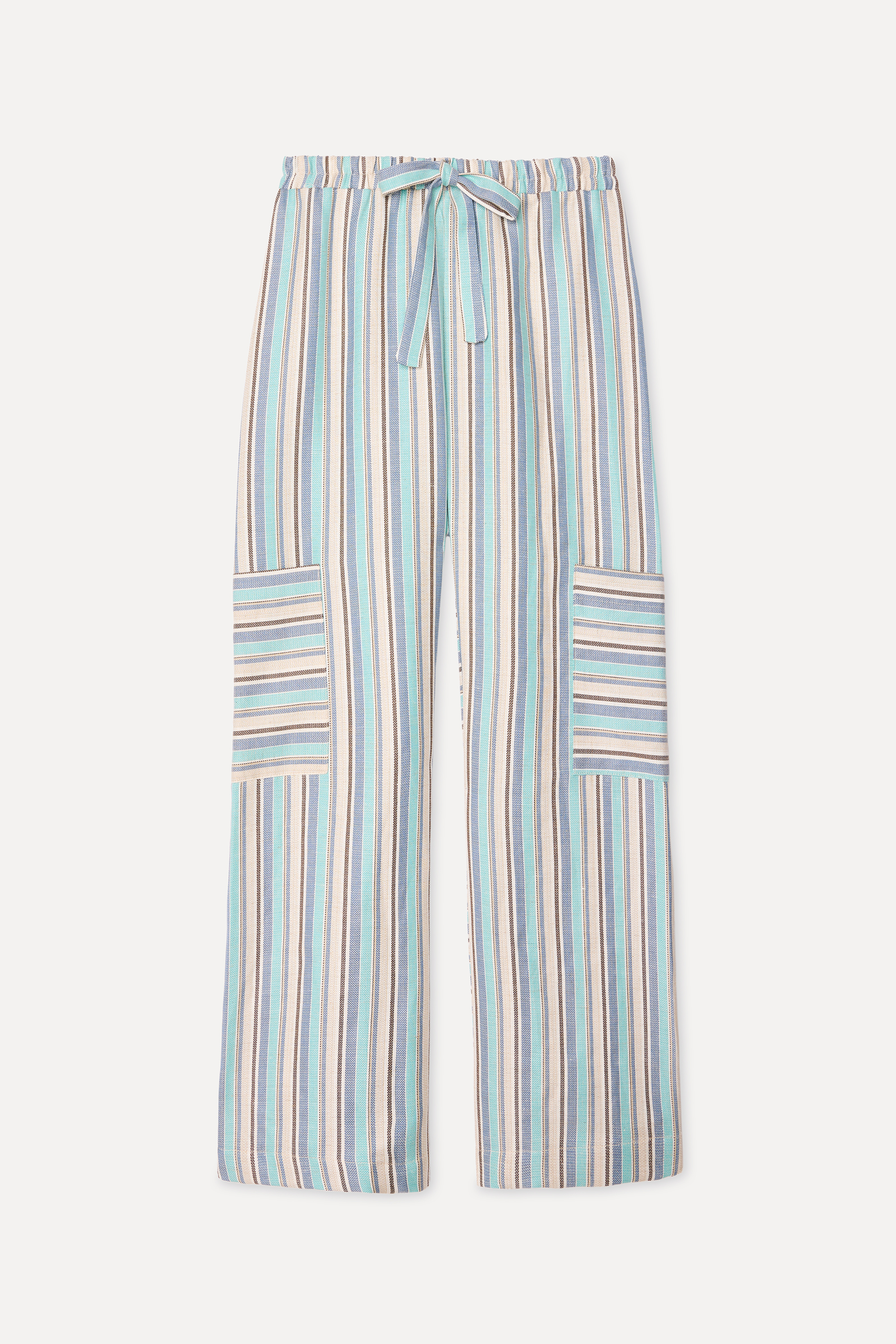 Kadın Mavi Çizgili Relax Fit Pantolon