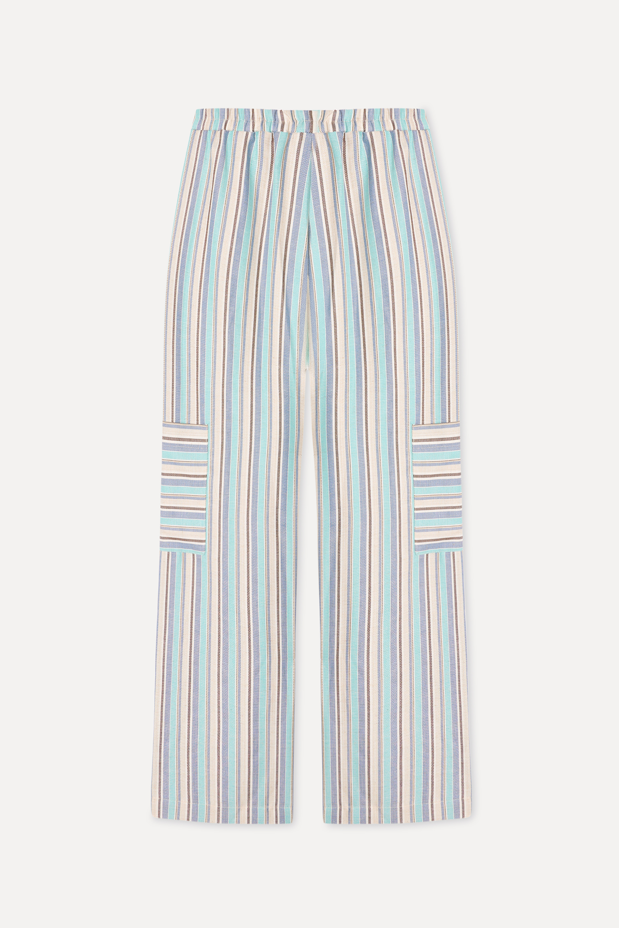 Kadın Mavi Çizgili Relax Fit Pantolon