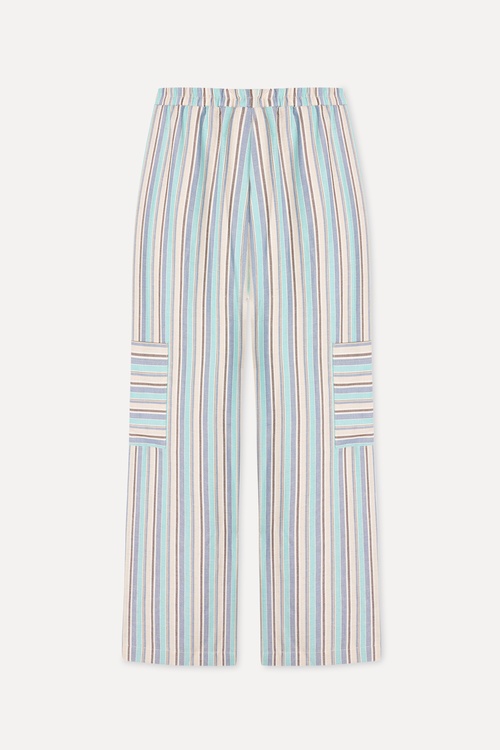 Kadın Mavi Çizgili Relax Fit Pantolon