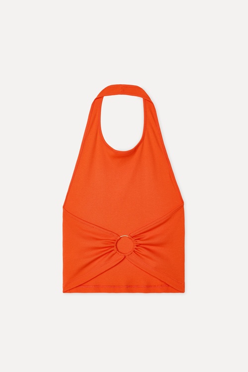 Kadın Kırmızı Kolsuz Sırt Detaylı Crop T-Shirt