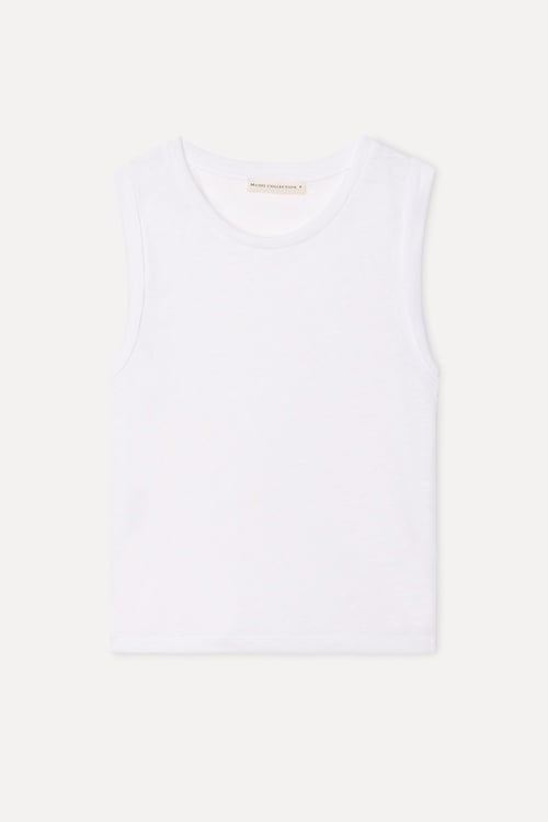 Kadın Beyaz Loose Fit Bisiklet Yaka Atlet