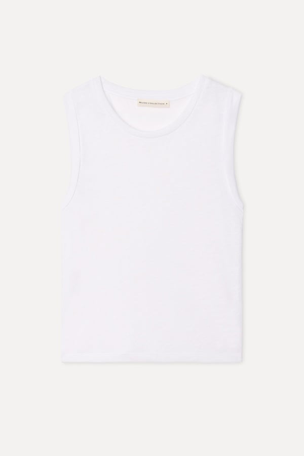 Kadın Beyaz Loose Fit Bisiklet Yaka Atlet